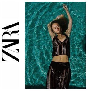 NWOT Zara Black Striped Organza Translucent V-Neck Halter Top, Size Medium